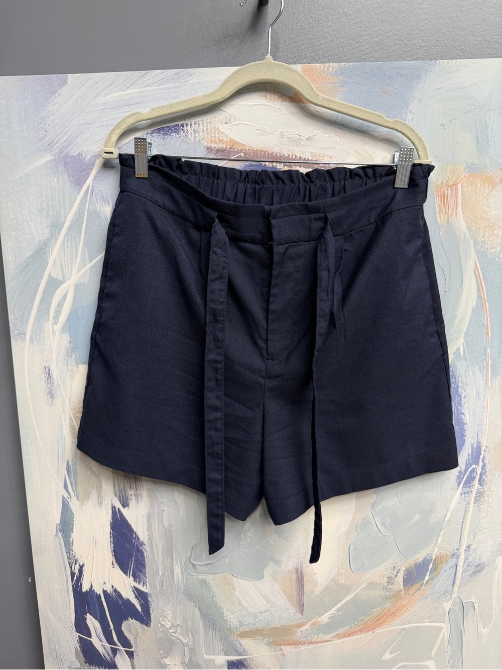 Banana Republic Navy High Rise Tie Waist Shorts Size 10 Wide Leg